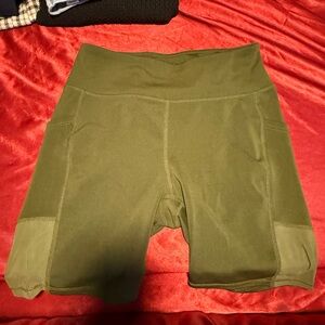 Olive Green Women's Biker Shorts with Pockets